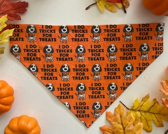 Tricks For Treats Dog Bandana, Halloween Tie and Snap Bandana