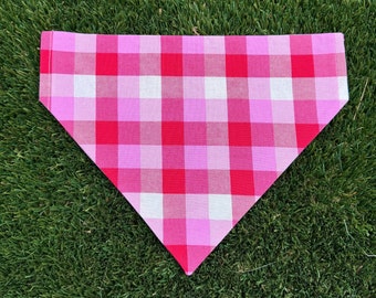 Valentines Dog Bandana - Pink Plaid, Tie On or Over Collar