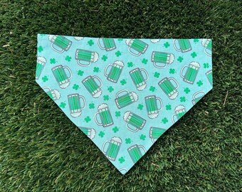 St. Patrick's Day Dog Bandana – Green Beer, Tie On or Over Collar