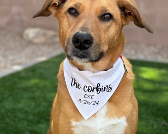 Personalized Wedding Dog Bandana – White, Over Collar or Tie-On