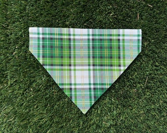 Green Plaid Dog Bandana - St Patrick's Day Tie On or Over Collar