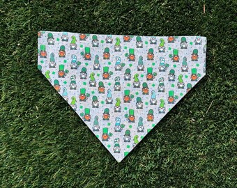 St Patricks Dog Bandana - Gnomes and Shamrocks, Tie On or Over Collar