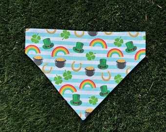 St Patrick's Day Dog Bandana - Rainbow Clover Print, Tie On or Over Collar