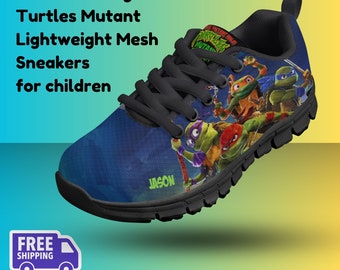 Personalized Teenage Turtles Hero Inspired Kids' Lightweight Mesh Sneakers, Gift for boys, girls, character print shoes, sports run athletic