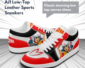 Speed Racer Cartoon Series - Comic Inspired Low-Top Leather Sneakers for youth / adults. Vintage Print Shoes - Cool Kiddo