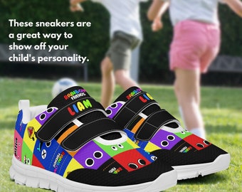 Unique Rainbow Friends Kids Velcro Shoes, Black with Sunny, Blue, Red Characters, Sneakers for kids comfy and fun shoes New Model Cool Kiddo
