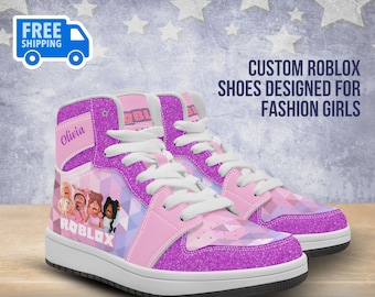 Personalized ROBLOX Girls High-Top Leather Pink Shoes, Casual Sneakers, Street Footwear for Kids, Sport and Daily Use, Gift for Girls