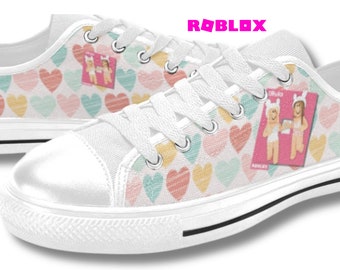 Roblox Girls Heartbeat, Low-Top Sneakers, Roblox Print Shoes, Canvas Construction, Lace-Up Closure, Shoes for Kids