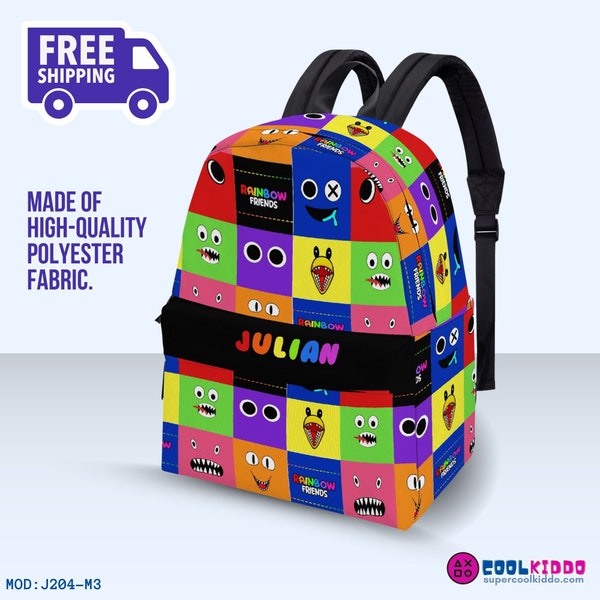 Colorful Rainbow Friends Backpack - Roblox Grid Print - Padded Straps - Large Storage Capacity