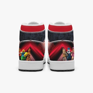 Personalized ROBLOX Characters High-Top Leather Black and Red Shoes, Jordans Style Sneakers, Street Footwear for Kids, Sport and Daily Use