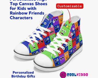 Personalized High Top Canvas Shoes for Kids with Rainbow Friends Characters, Personalized Gifts for Birthday, Unique, unisex, Cool Kiddo