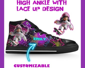 New custom ROBLOX GIRL Neon Shoes Designed for fashionable girls. Nice birthday gift, comfortable, black, fashionable, unique and original.