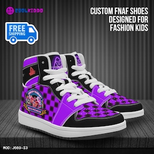 Five Nights at Freddy's Security Breach Character High-Top Leather Black and Purple Shoes, FNAF Casual Sneakers, Street Footwear