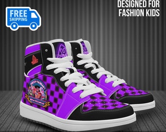 Five Nights at Freddy's Security Breach Character Hoge leren zwarte en paarse schoenen, FNAF casual sneakers, straatschoenen