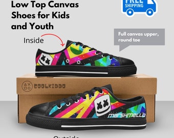 Marshmello Low-Top Sneakers, Color Pattern Shoes, Street Skate Black and White Comfortable Footwear, Gift for Boys Girls Unisex Cool Kiddo