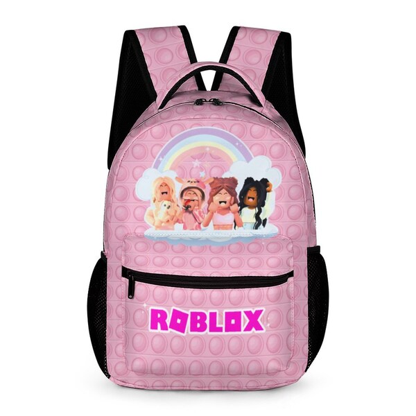 Sac à dos rose Roblox pour filles avec de jolies filles. Cool Kiddo Backpacks Cadeau d'anniversaire personnalisé avec pochettes pour enfants de l'école primaire