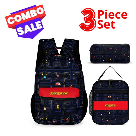 Pac man Three Piece Set Backpack. Lunch Bag and Pencil Pouch. Retro Videogame Lightweight Waterproof Easy to Clean for School or Daily Use Etsy Ireland