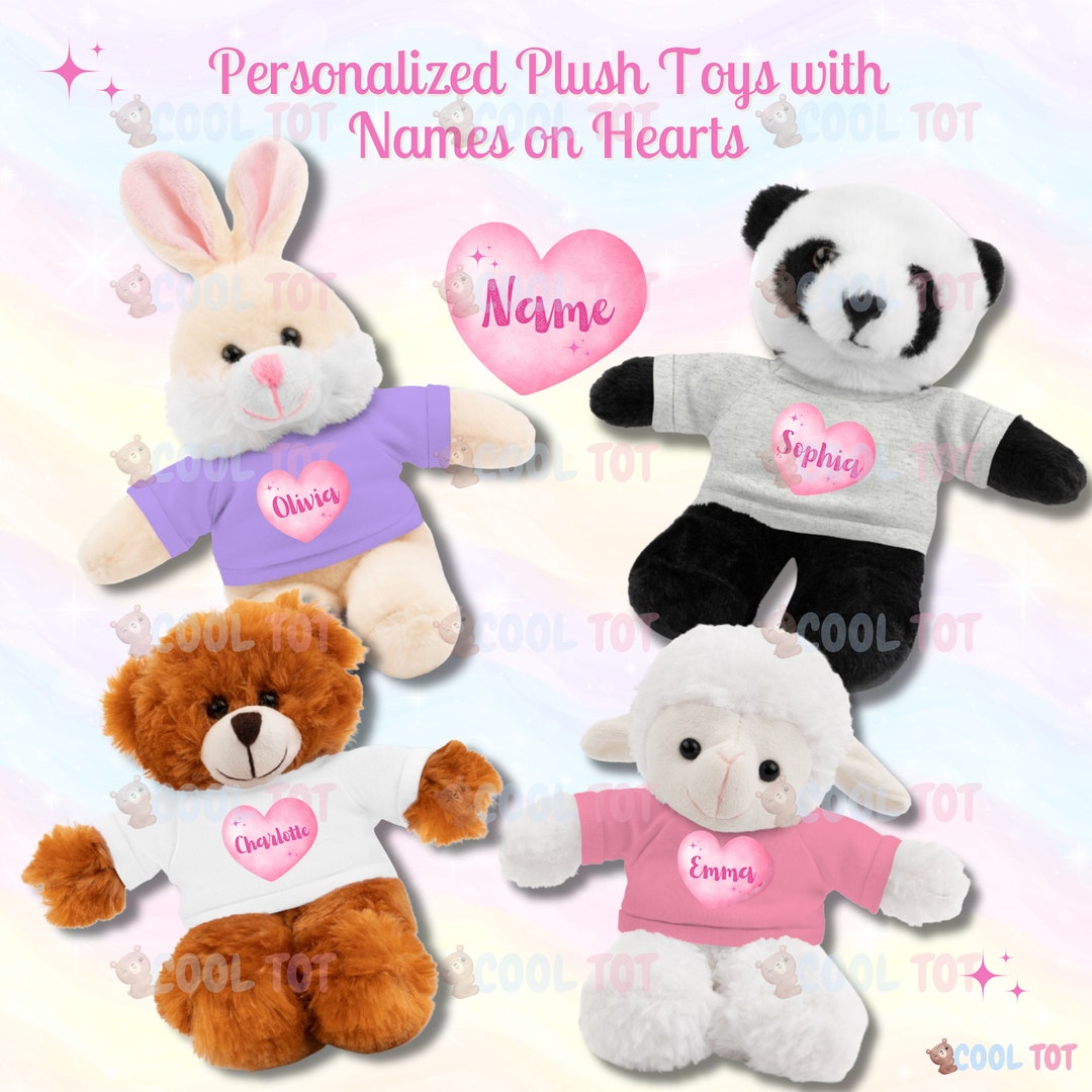 Personalized Plush Toys With Names on Hearts Etsy