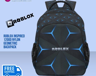 Roblox Inspired 1200D Nylon Geometric Black Backpack, Tablet Sleeve, Multi-Compartment, Video Game Print, Roblox Book Bag, Youth Backpack