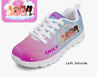 Personalized Girls Lightweight Mesh Sneakers Inspired by Roblox Girl Video Games, Gift for Girls, Character Print Shoes, Athletic Sports.