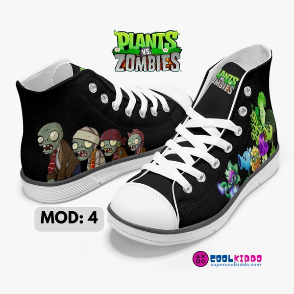 Personalized high-top canvas children's shoes, lightweight and comfortable, inspired by the iconic game Plants vs. Zombies!, Cool Kiddo