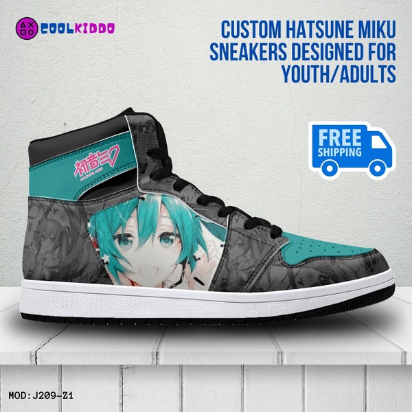 Custom Hatsune Miku High-Top Vegan Leather Sneakers, Shoes for any season. Japanese Anime Character - Unisex by Cool Kiddo