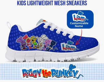 Let your child's imagination run wild with these personalized RiGGY the RUNKEY inspired kids' lightweight mesh sneakers!