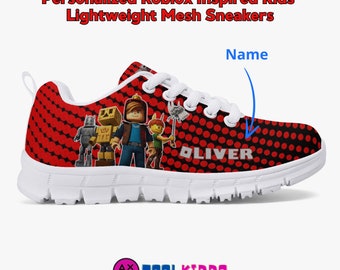 Personalized Roblox Video Game Inspired Boys Lightweight Mesh Blue Sneakers, Gift for Kids, Character Print Shoes, Athletic Sports, gifts