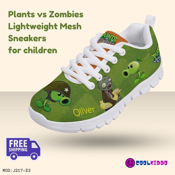 Personalized Plants vs Zombies Inspired Kids' Lightweight Mesh Sneakers, Gift for boys, girls, character print shoes, sports run athletic