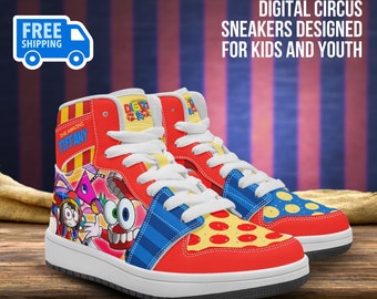 Nombre personalizado Los increíbles zapatos de caña alta inspirados en el circo digital, zapatillas de deporte de cuero para niños, calzado deportivo informal para la calle, juegos de moda