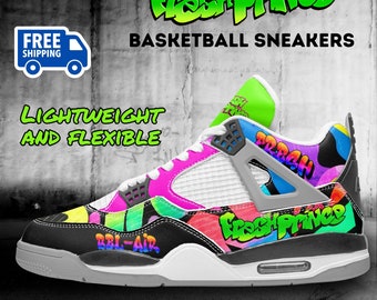 Fresh Prince of Bel-Air 90s TV Show Inspired Basketball Sneakers for youth / adults. High-Res Vintage Graffiti Print Shoes - Cool Kiddo