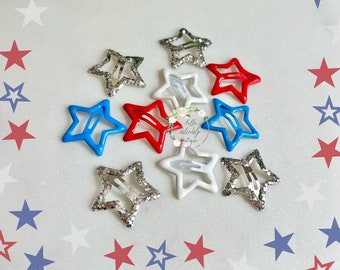 4th Of July Stars, Star Hair Cli[s, Glitter Hair Snaps, Y2K, Set of 10 Stars