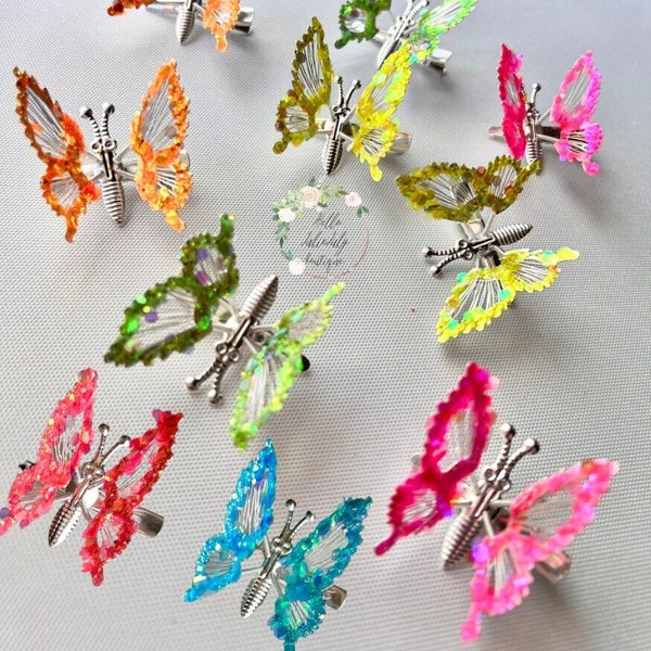 Neon Glitter Butterflies, Moving Hair Clips, Y2K Hair Clips, Moving Butterflies Hair Clips, 90s Hair Clips, Neon Butterflies