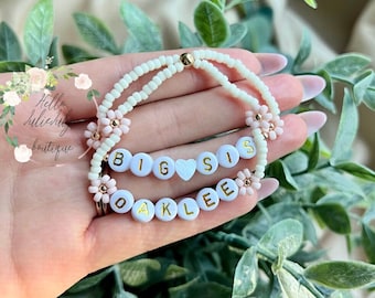 Big Sister Bracelet, Toddler Beaded Bracelet, Little big Sister Bracelet, Daisy Baby Girl Bracelet,Big Sister Gift, Baby Announcement