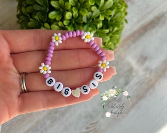 Big Sister Bracelet, Toddler Beaded Bracelet, Little big Sister Bracelet, Daisy Baby Girl Bracelet,Big Sister Gift, Baby Announcement