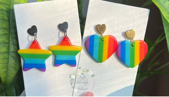 Rainbow Pride Set 6 Paia Orecchini A Cuore Arcobaleno Con Strass - Donna Moda Orgoglio - 5