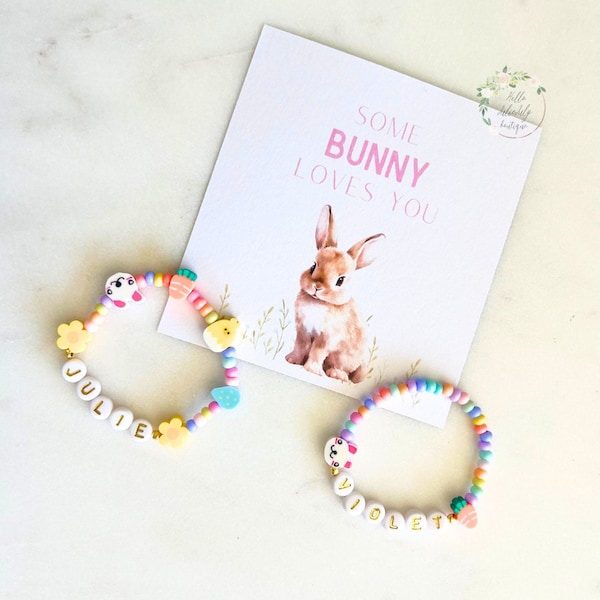 Pulsera de Pascua personalizada: Cuenta de oro de 24k, arcilla polimérica, regalo para niños