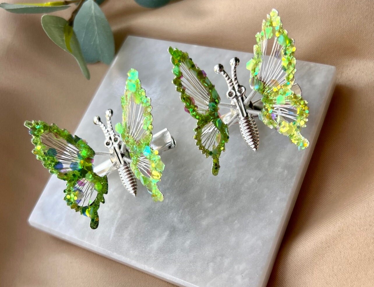 ?? Bratz y2k vintage Green Snap Clips with Lavender Butterfly Accents Pink & Green Butterfly Snap Hair Clip – 1928 Jewelry main image 4