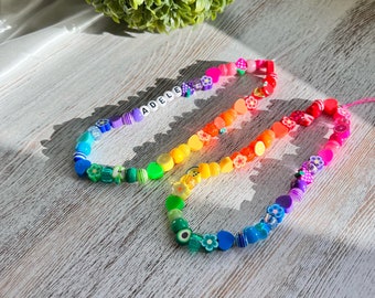 Abalorio para teléfono con cuentas de arcoíris: cordón personalizado Y2K, accesorio divertido para llaves
