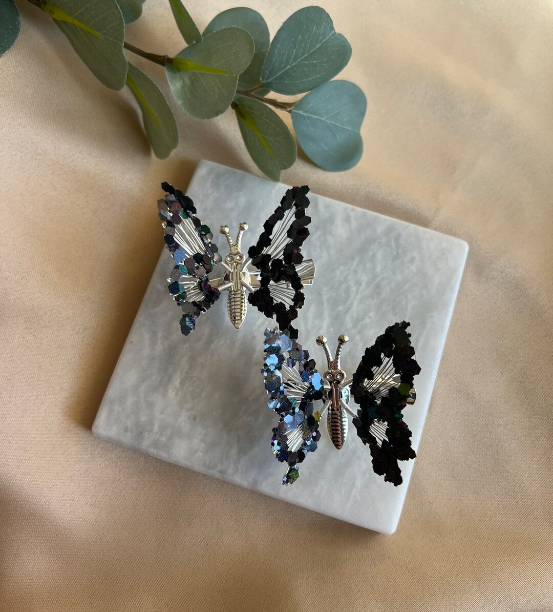 Black Glitter Butterflies Moving Hair Clips Y2K Hair Clips Etsy