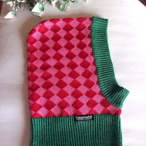 vintage style knitted balaclava hood reed ,pink, green