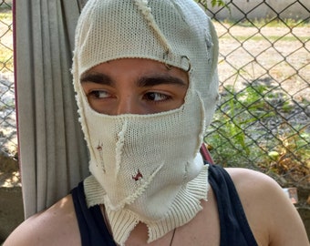 distressed balaclava, yeat mask, distressed ski mask, off white balaclava ,helmet cover ,fetish mens balaclava ye inspired ,full face mask
