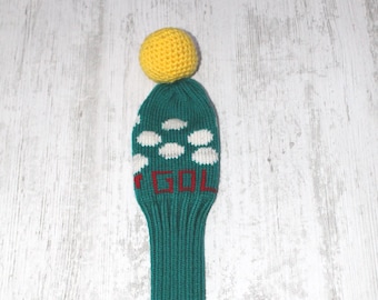 Golf Headcover gestrickt Grün mit gelbem gehäkelten Ball für Golfschläger und Fairway Holz .Hybrid .Geschenk für Ihn