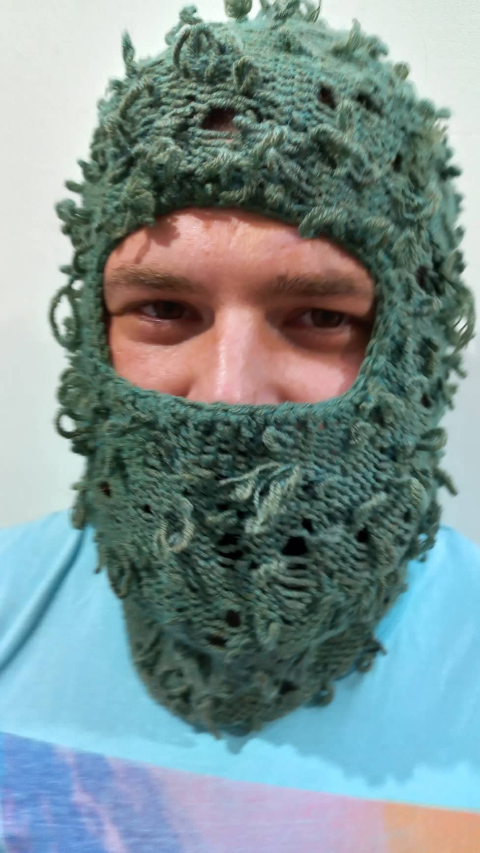 Distressed Green Balaclava Mask. Ski Mask. Full Face Mask. Fuzzy