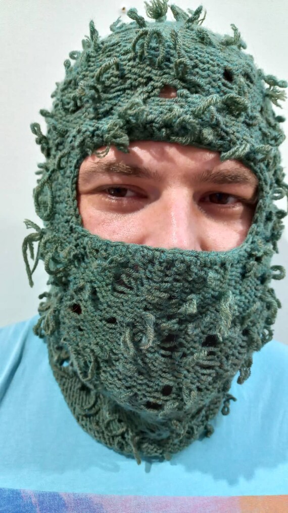 Distressed Green Balaclava Mask. Ski Mask. Full Face Mask