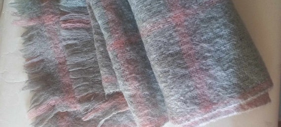 Mohair vintage scarf 1960s Mohair Pile Checked Shaggy Scarf with Fringe Hem // Midcentury Wrap Scarf Unisex SCOTLAND