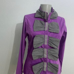 vintage statement purple bow blouse with beads