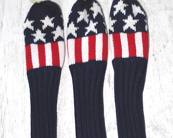 American flag golf headcover set whit crochet balls .gift for golfers.