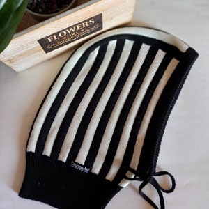 vintage style knitted balaclava hood with vertical stripes