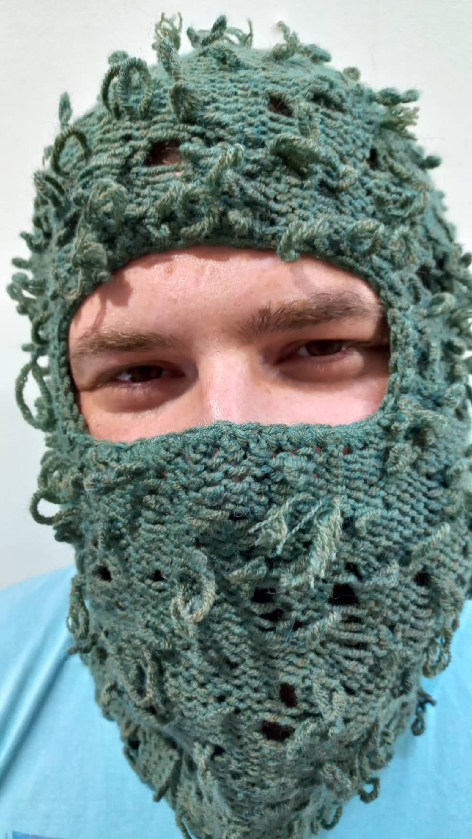 Distressed Green Balaclava Mask. Ski Mask. Full Face Mask. Fuzzy